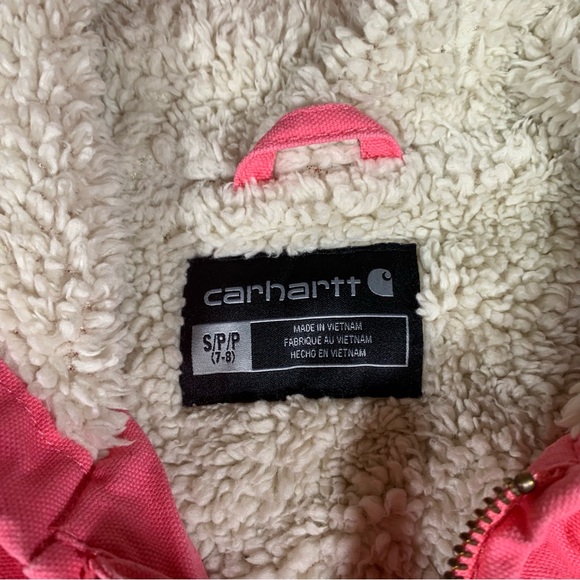 Carhartt Canvas Hooded Jacket Toddler Size S 7/8 Pink Sherpa Lined OJ9566-G - Picture 3 of 14